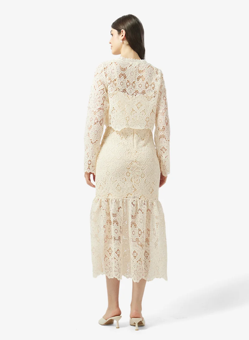Just Me Elegent Floral Lace Midi Dress